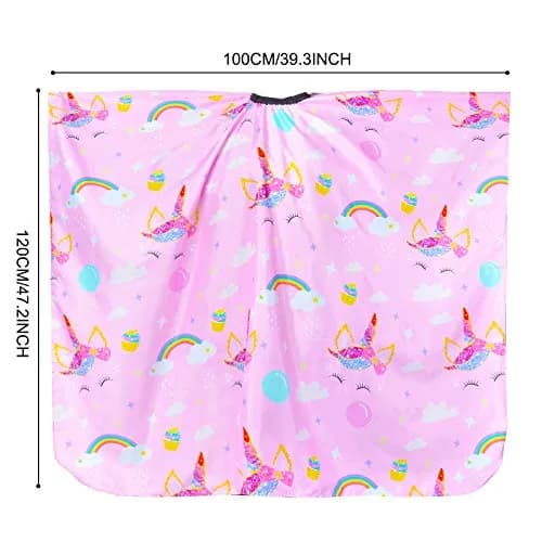 PAMAID Kids Haircut Cape Waterproof Barber Cape Cover with Adjustable Snap Closure, 120cm x 100cm | Cute Unicorn Print thumbnail 2