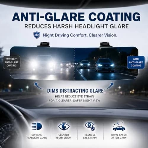 SkycropHD Anti Glare Wide Angle Car Rearview Mirror, 12'' | Frameless, Blue Convex, Universal Fit thumbnail 4