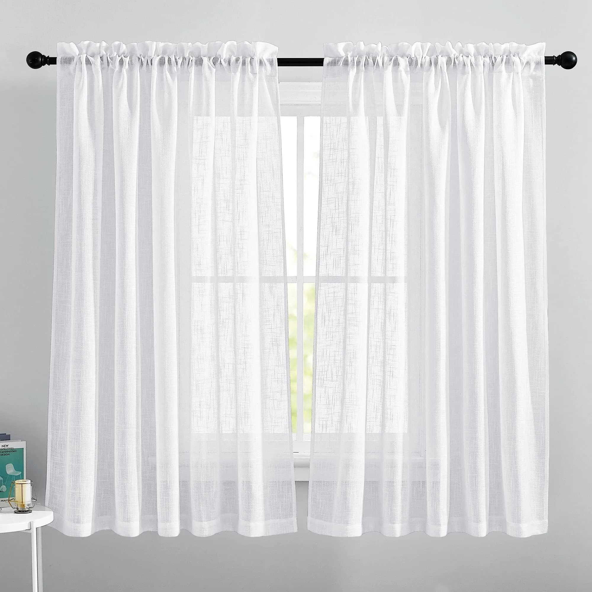 NICETOWN Sheer Linen Curtains Natural Style, W66 x L63 | Privacy & Elegant Linen Look — White
