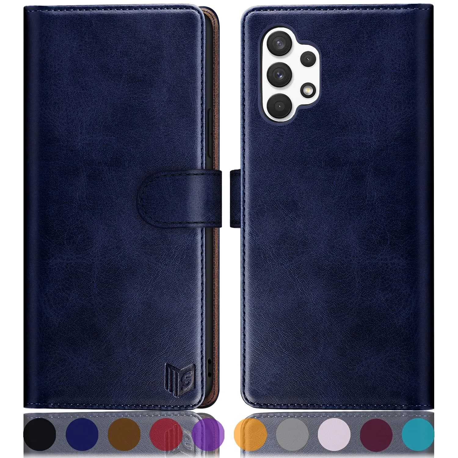 SUANPOT RFID Blocking Wallet Case for Samsung Galaxy A32 5G with Card Holder & Flip Folio | Blue — Blue