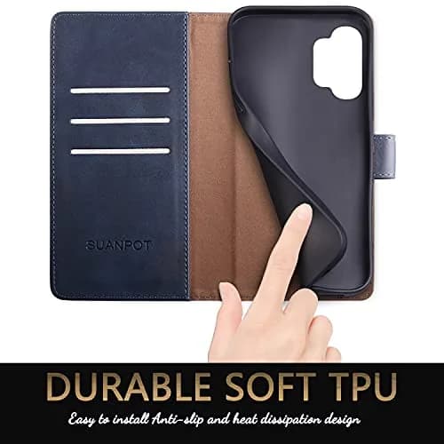SUANPOT RFID Blocking Wallet Case for Samsung Galaxy A32 5G with Card Holder & Flip Folio | Blue thumbnail 5