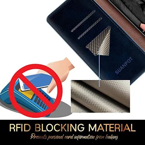 SUANPOT RFID Blocking Wallet Case for Samsung Galaxy A32 5G with Card Holder & Flip Folio | Blue thumbnail 3