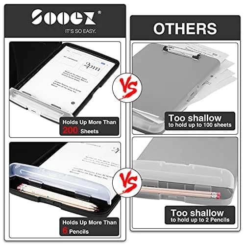 Sooez Clipboard with Storage 37cm (14.5in) | Holds 200+ Sheets, Pen Holder, Black thumbnail 4