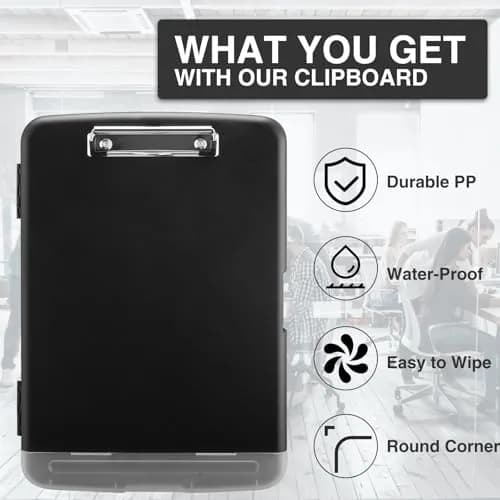 Sooez Clipboard with Storage 37cm (14.5in) | Holds 200+ Sheets, Pen Holder, Black thumbnail 5