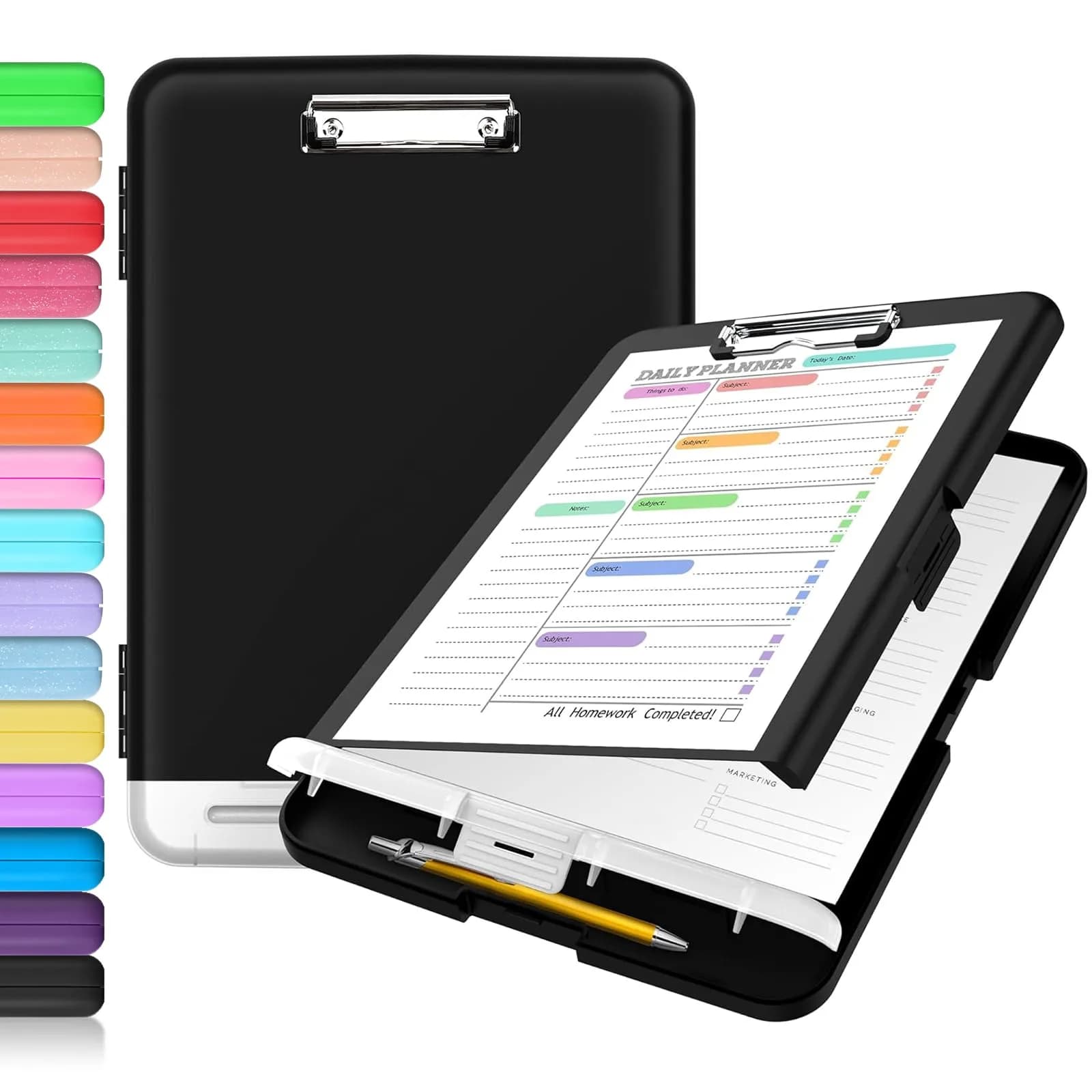 Sooez Clipboard with Storage 37cm (14.5in) | Holds 200+ Sheets, Pen Holder, Black - main product image