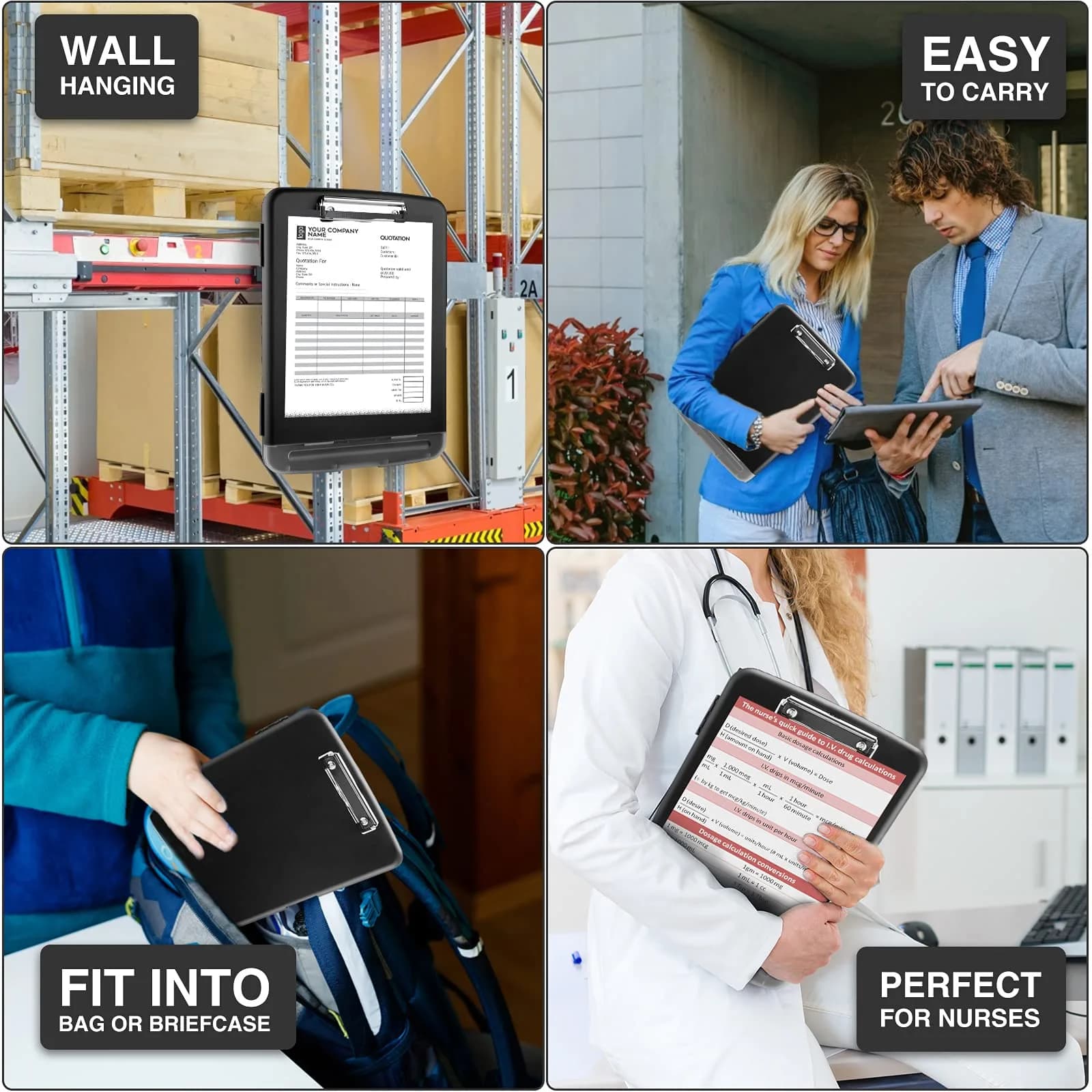 Sooez Clipboard with Storage 37cm (14.5in) | Holds 200+ Sheets, Pen Holder, Black - view 8