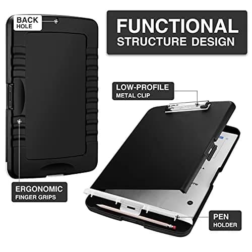 Sooez Clipboard with Storage 37cm (14.5in) | Holds 200+ Sheets, Pen Holder, Black thumbnail 3