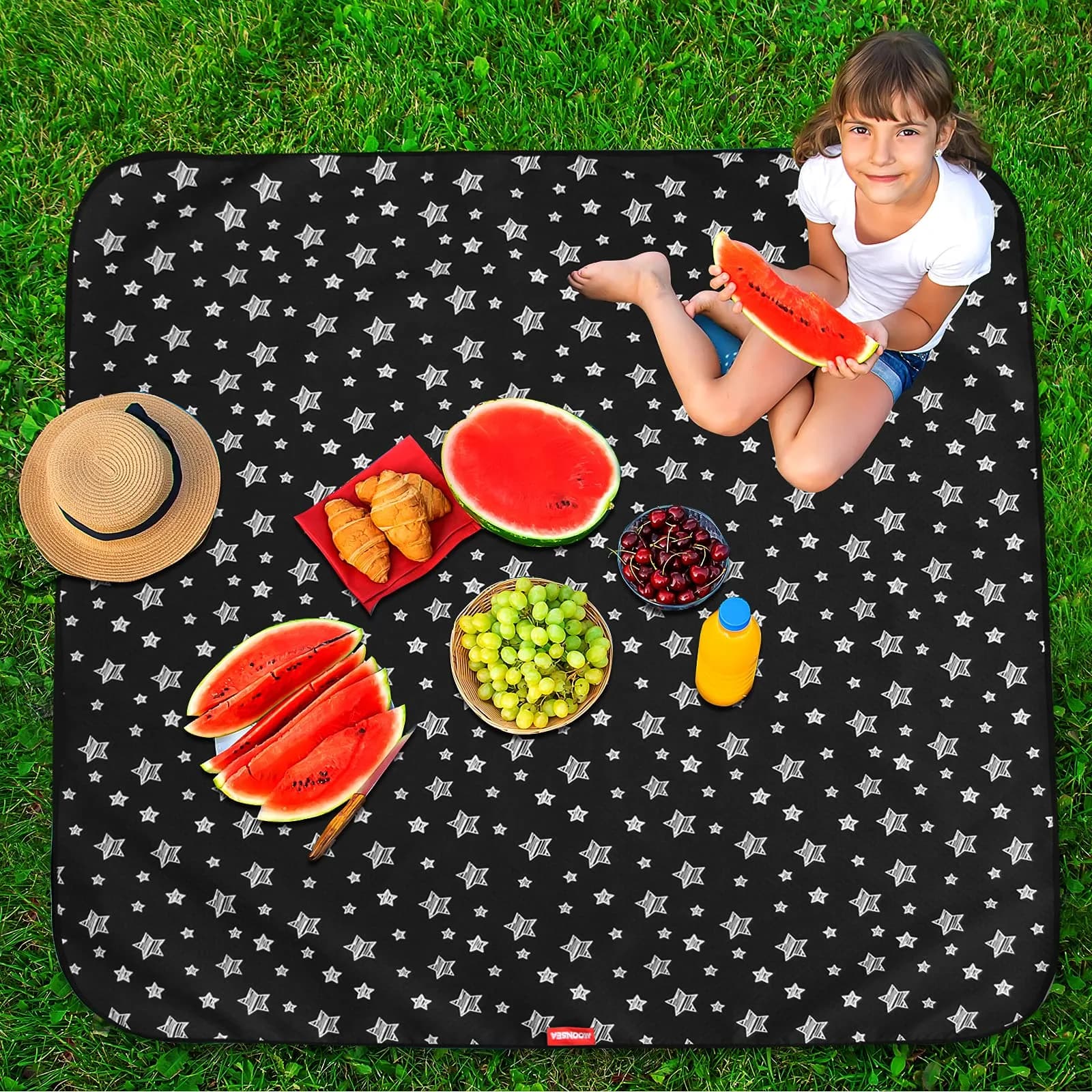 Moonsea Black Star High Chair Mat 117cm x 107cm (46" x 42") | Waterproof & Machine Washable Splat Mat for Floors & Tables - view 7