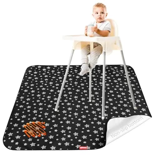 Moonsea Black Star High Chair Mat 117cm x 107cm (46" x 42") | Waterproof & Machine Washable Splat Mat for Floors & Tables thumbnail 1