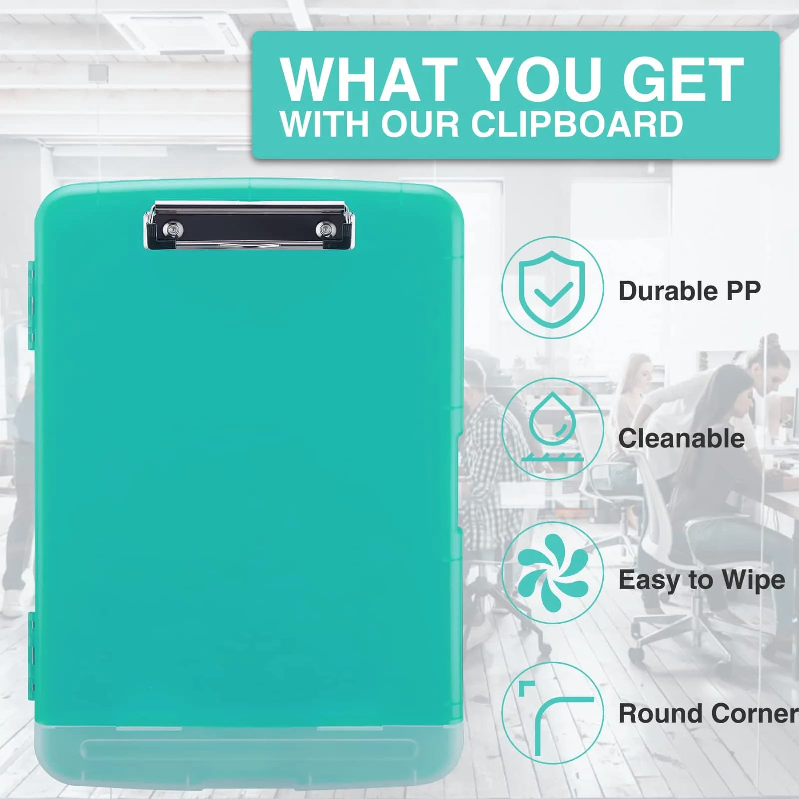 Sooez Plastic Clipboard with Storage & Pen Holder, 8.5 x 11 Inch, Turquoise | Durable Organizer for School & Office - view 4