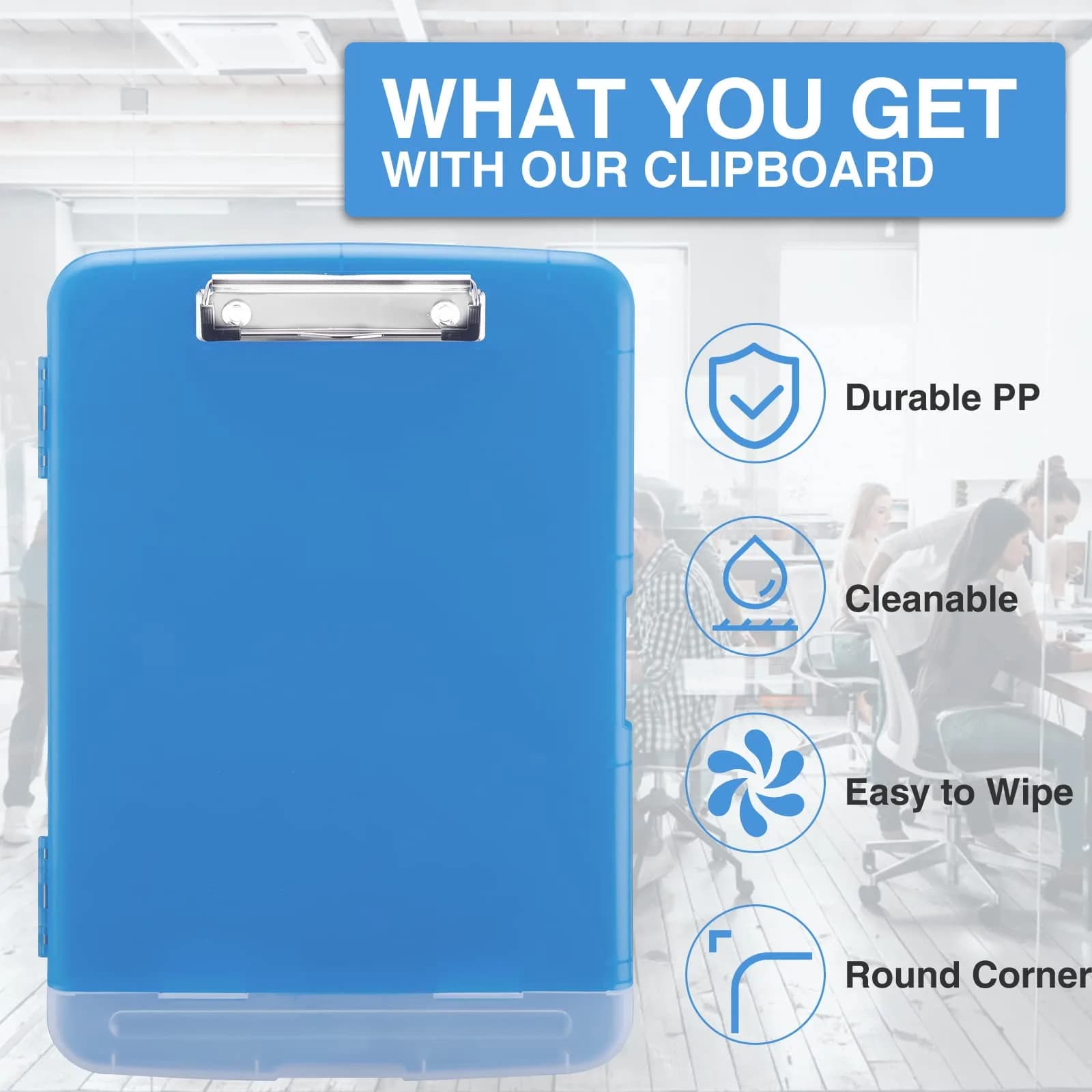 Sooez Plastic Clipboard with Storage Case, 8.5 x 11 Inch, Blue | Multi-Compartment Organizer for School & Office - view 4