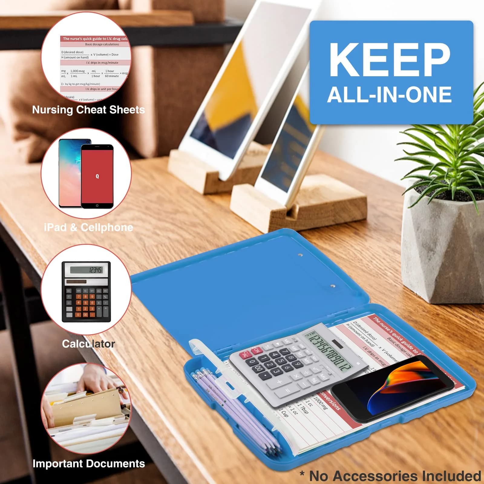 Sooez Plastic Clipboard with Storage Case, 8.5 x 11 Inch, Blue | Multi-Compartment Organizer for School & Office - view 6