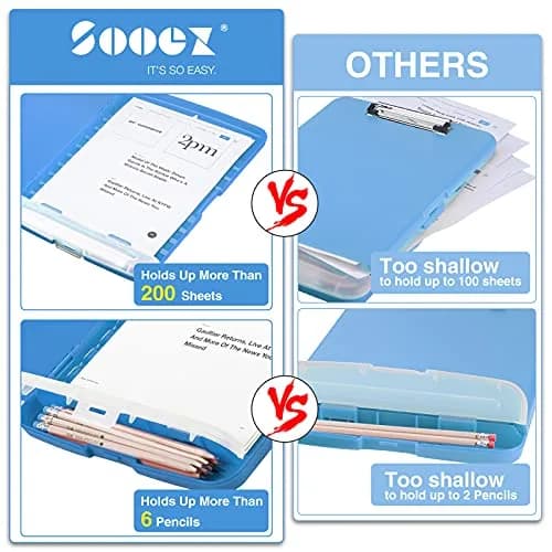 Sooez Storage Clipboard with Pen Holder 25.4cm x 36.8cm (10" x 14.5") | Sturdy Plastic Organizer for School & Office thumbnail 3