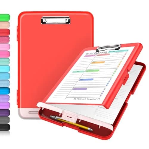 Sooez Red Clipboard with Storage 8.5 x 11 Inch | Durable Plastic Organizer Case with Pen Holder for School & Office - main product image