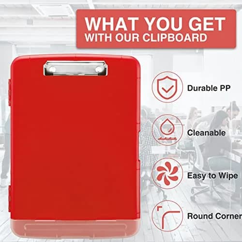Sooez Red Clipboard with Storage, 8.5 x 11 Inch, Pen Holder | Durable Plastic Organizer for School & Office thumbnail 4