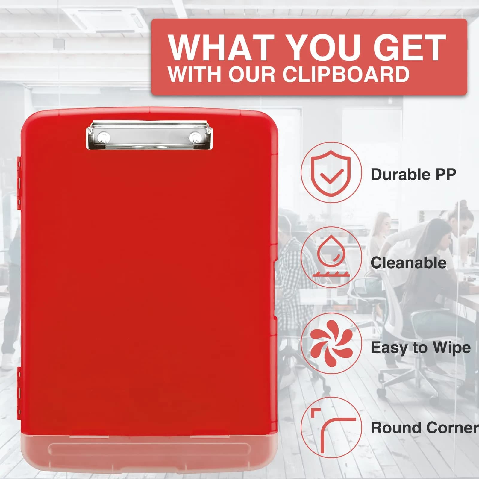 Sooez Red Clipboard with Storage 8.5 x 11 Inch | Durable Plastic Organizer Case with Pen Holder for School & Office - view 4