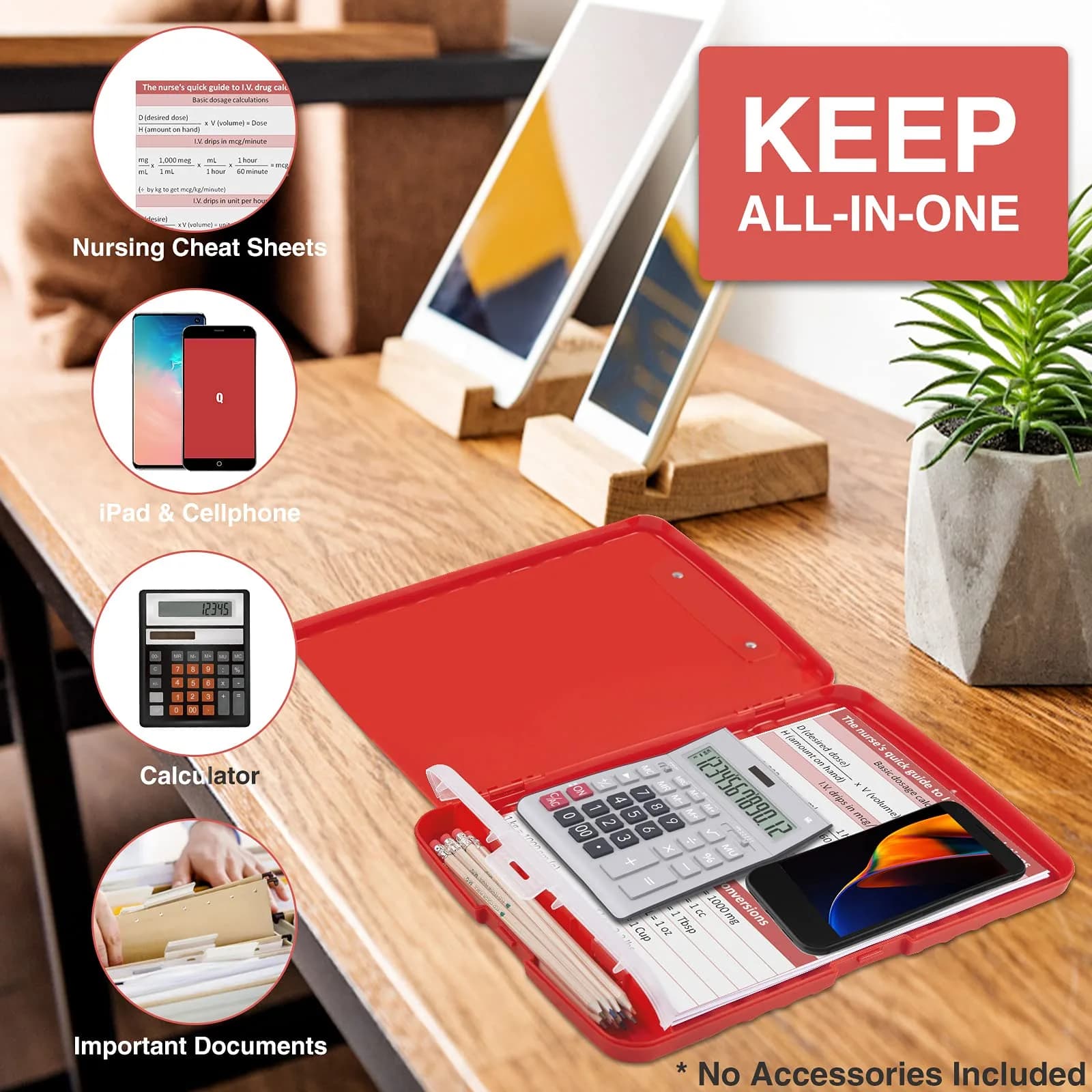 Sooez Red Clipboard with Storage 8.5 x 11 Inch | Durable Plastic Organizer Case with Pen Holder for School & Office - view 5