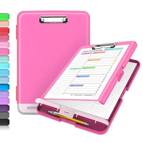 Sooez Storage Clipboard with Pen Holder, Low Profile Clip, Rose Pink | Essential Teacher & Nurse Organizer - main product image