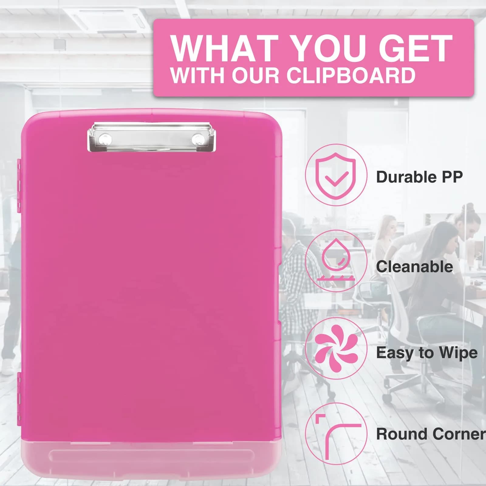Sooez Storage Clipboard with Pen Holder, Low Profile Clip, Rose Pink | Essential Teacher & Nurse Organizer - view 4