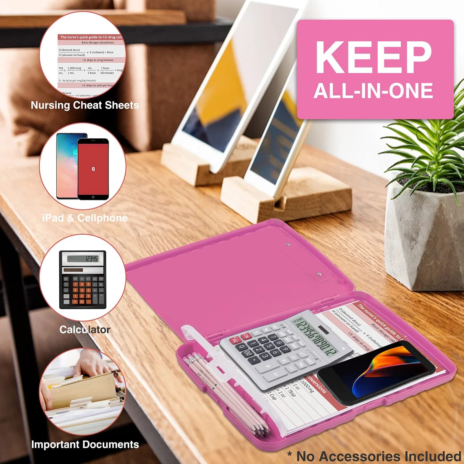 Sooez Storage Clipboard with Pen Holder, Low Profile Clip, Rose Pink | Essential Teacher & Nurse Organizer - view 5