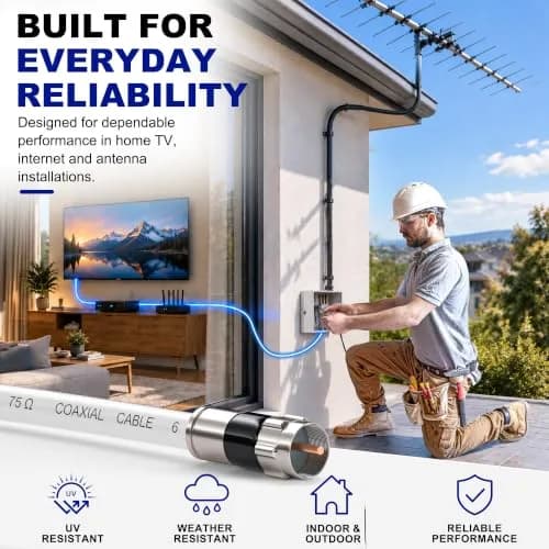 RELIAGINT 3ft (0.91m) RG6 Coaxial Cable, White | High-Speed 75 Ohm Cable for TV, Satellite, Internet thumbnail 6