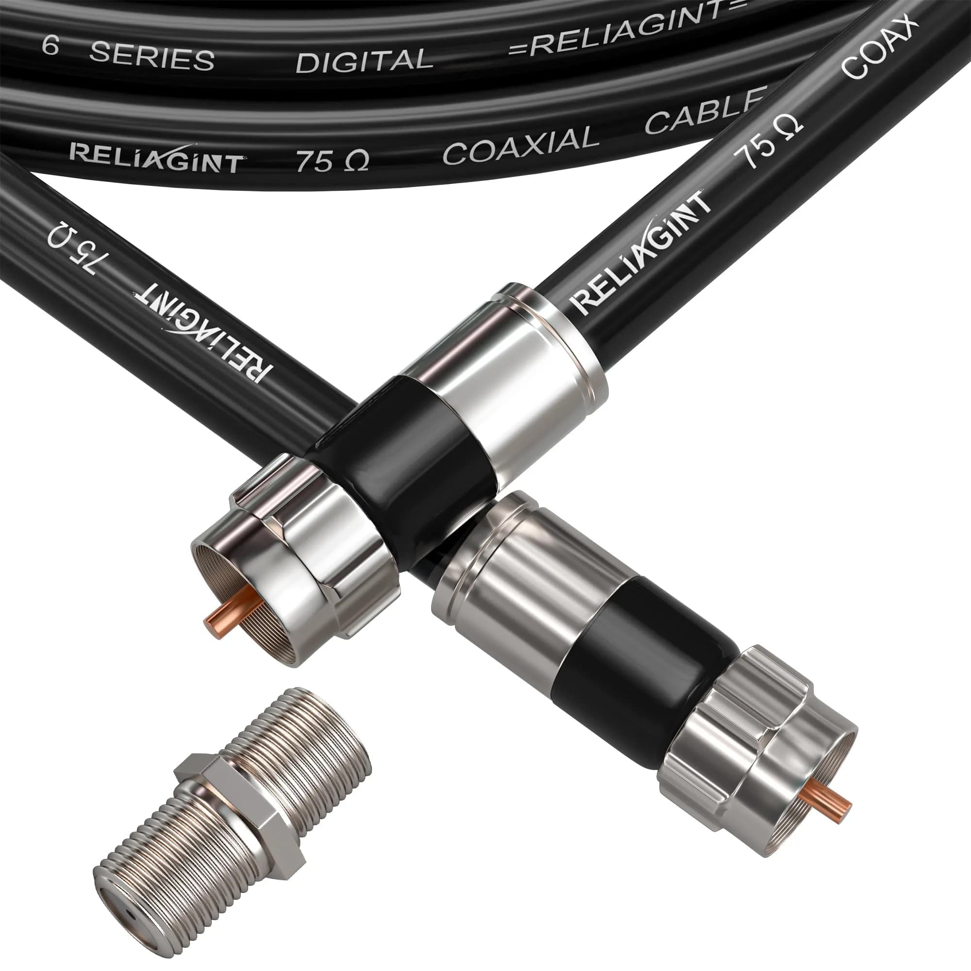 RELIAGINT 6ft (1.83m) RG6 Coaxial Cable, 75 Ohm High-Speed, Black | Reliable Signal for TV, Satellite & Internet thumbnail 1