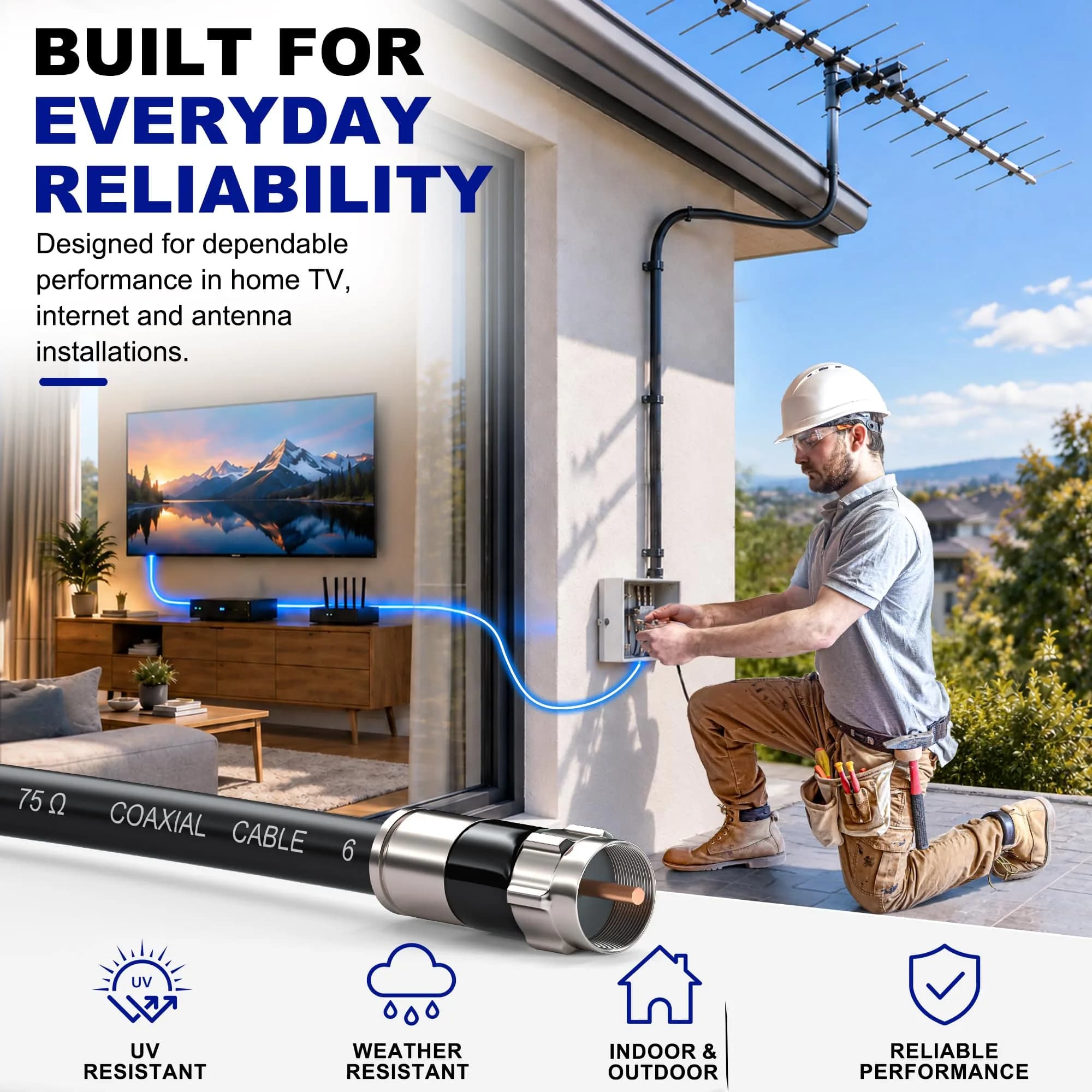 RELIAGINT 6ft (1.83m) RG6 Coaxial Cable, 75 Ohm High-Speed, Black | Reliable Signal for TV, Satellite & Internet thumbnail 6
