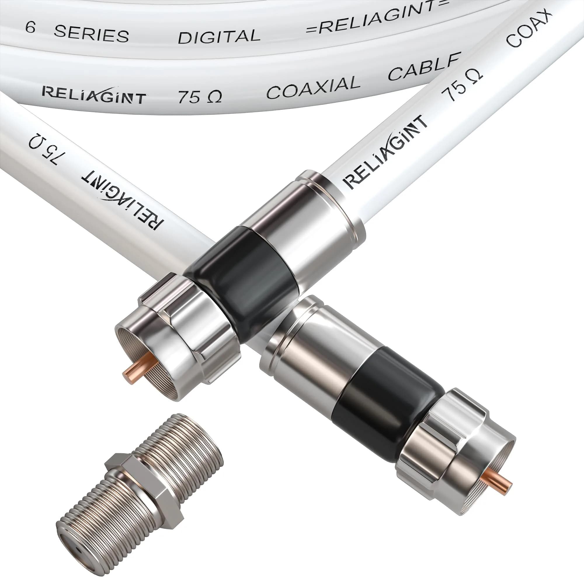 RELIAGINT 15ft (4.57m) RG6 Coaxial Cable, 75 Ohm High-Speed, White | Stable Signal for HD TV & Internet — White