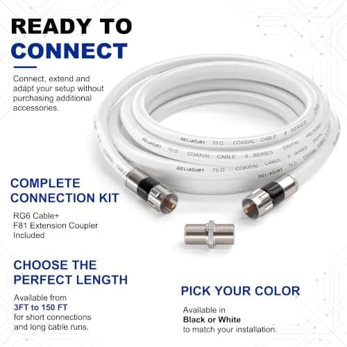 RELIAGINT 15ft (4.57m) RG6 Coaxial Cable, 75 Ohm High-Speed, White | Stable Signal for HD TV & Internet thumbnail 4