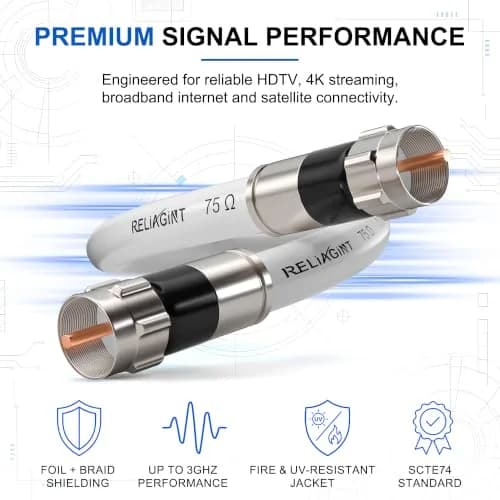 RELIAGINT 15ft (4.57m) RG6 Coaxial Cable, 75 Ohm High-Speed, White | Stable Signal for HD TV & Internet thumbnail 2