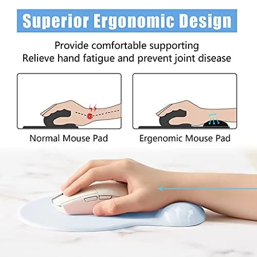 Hsurbtra Ergonomic Mouse Pad with Wrist Rest Support | Gel Mouse Pad with Non-Slip PU Base for Pain Relief, Office & Gaming, Sky Blue thumbnail 2