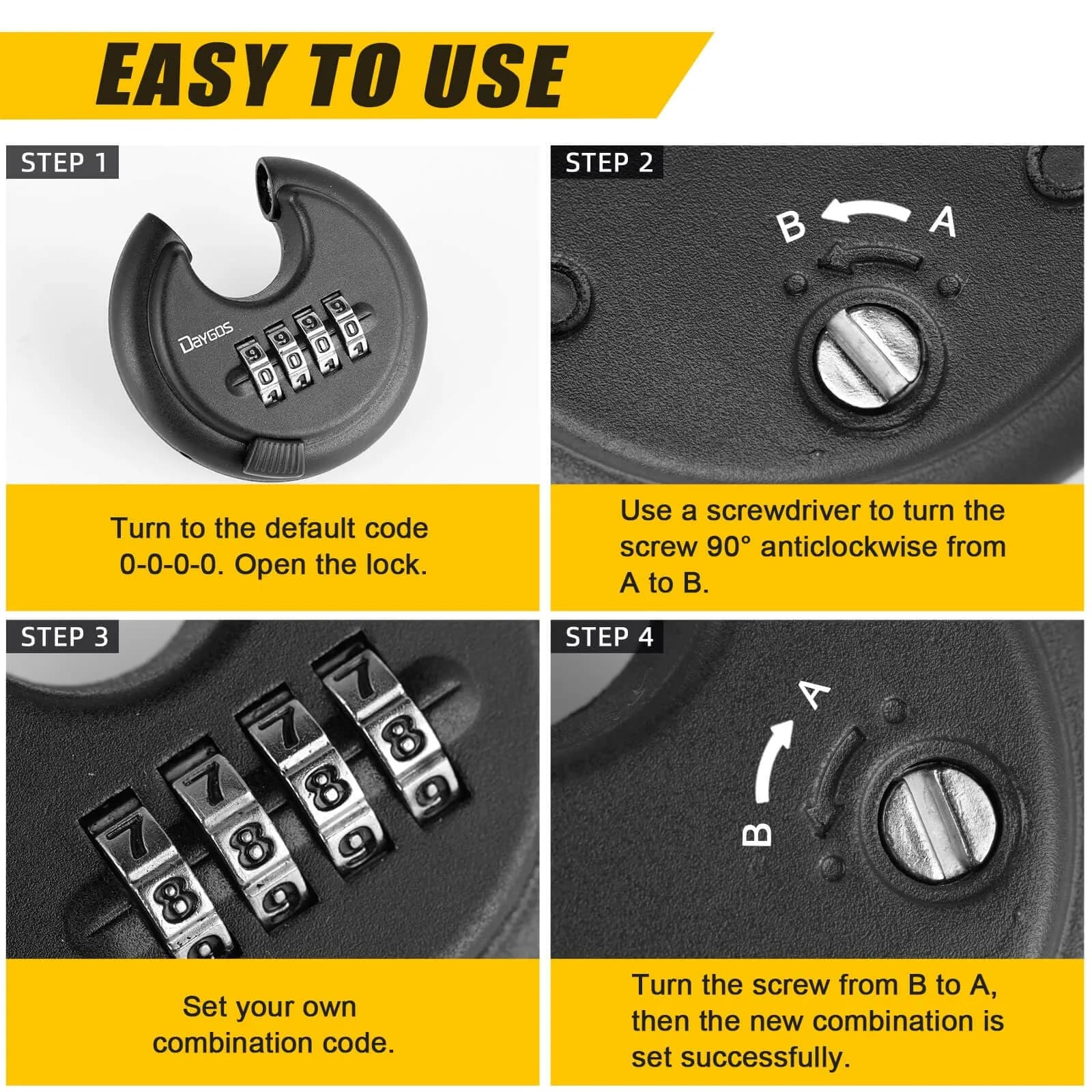 DAYGOS Black 4-Digit Combination Disc Padlock 10mm (3/8-in) Shackle | Heavy Duty Weatherproof Outdoor Lock - view 6