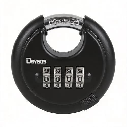 DAYGOS Black 4-Digit Combination Disc Padlock 10mm (3/8-in) Shackle | Heavy Duty Weatherproof Outdoor Lock thumbnail 1