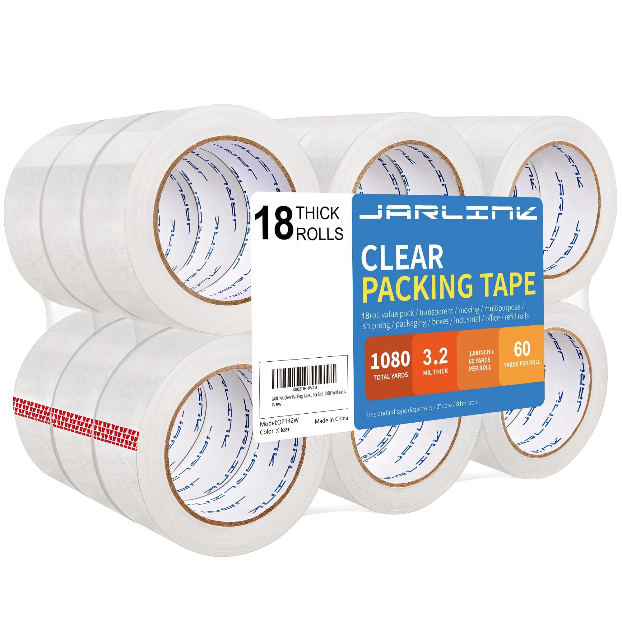 JARLINK Clear Packing Tape 18 Rolls | Heavy Duty Shipping & Moving Tape - main product image