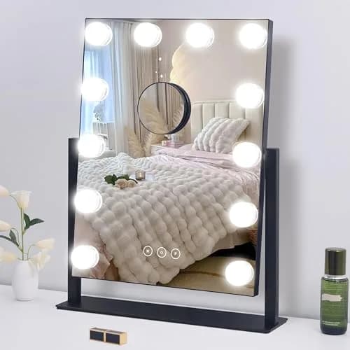 NUSVAN Vanity Mirror with Lights, 3 Color Modes, 10X Magnification, Touch Control, 360° Rotation, White | Adjustable Brightness for Flawless Makeup thumbnail 7