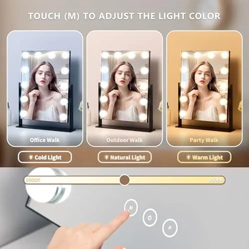 NUSVAN Vanity Mirror with Lights, 3 Color Modes, 10X Magnification, Touch Control, 360° Rotation, White | Adjustable Brightness for Flawless Makeup thumbnail 2