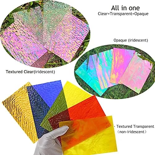 Lanyani Iridescent Stained Glass Sheets 4x6 Inches (12-Pack) | Cathedral Art Glass for Mosaic Work Craft thumbnail 2