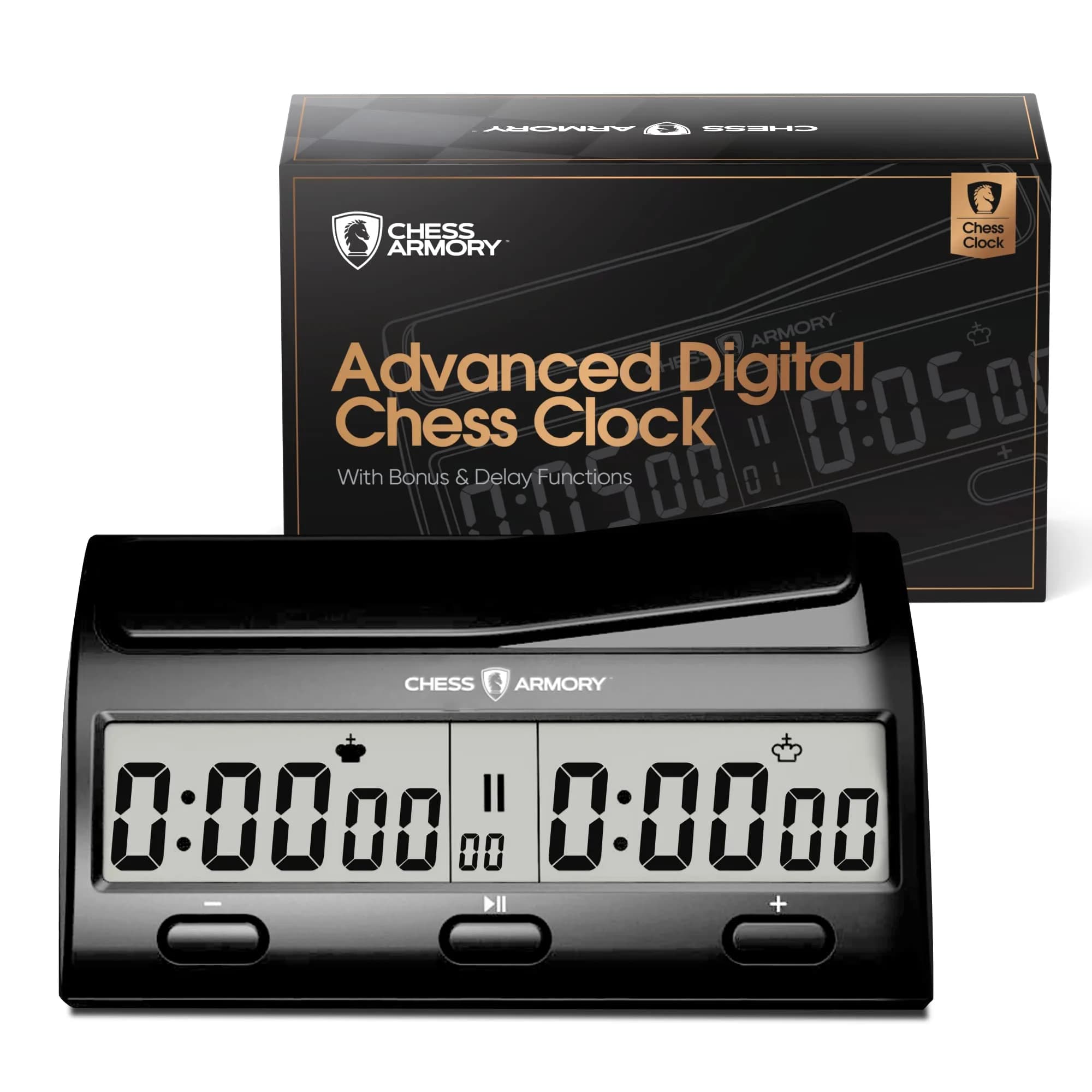 Chess Armory Advanced Digital Chess Clock Timer with Bonus Time Features | Portable Tournament Timer for 2 Player Games