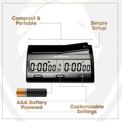 Chess Armory Advanced Digital Chess Clock Timer with Bonus Time Features | Portable Tournament Timer for 2 Player Games thumbnail 2