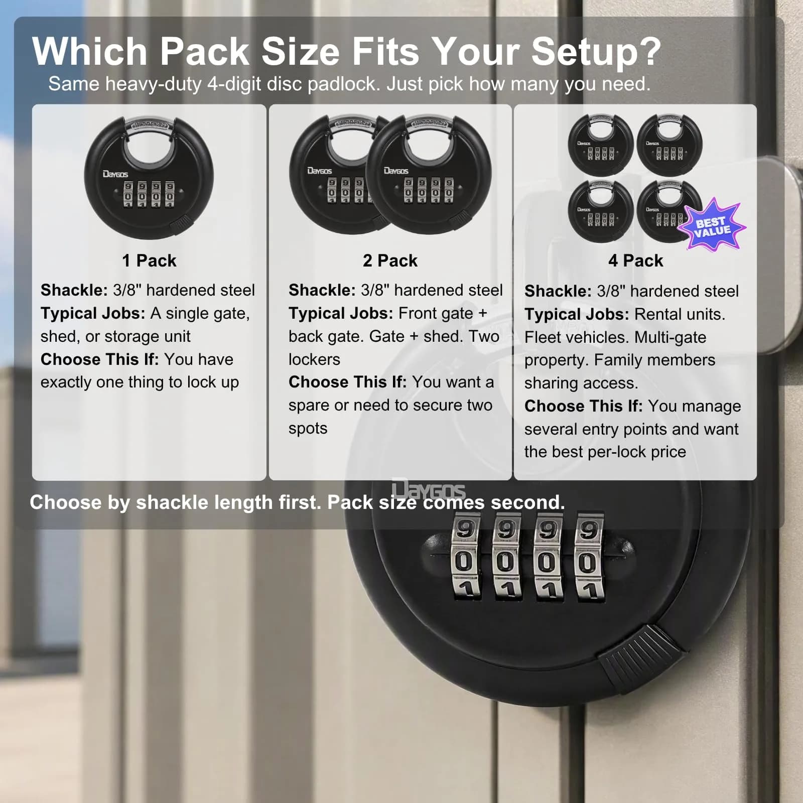 DAYGOS Black 2-Pack Combination Disc Padlocks | Heavy Duty 3/8-in Shackle, 2.75-in Body, Weatherproof Outdoor Lock - view 6