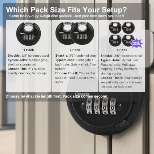 DAYGOS Black 2-Pack Combination Disc Padlocks | Heavy Duty 3/8-in Shackle, 2.75-in Body, Weatherproof Outdoor Lock thumbnail 6