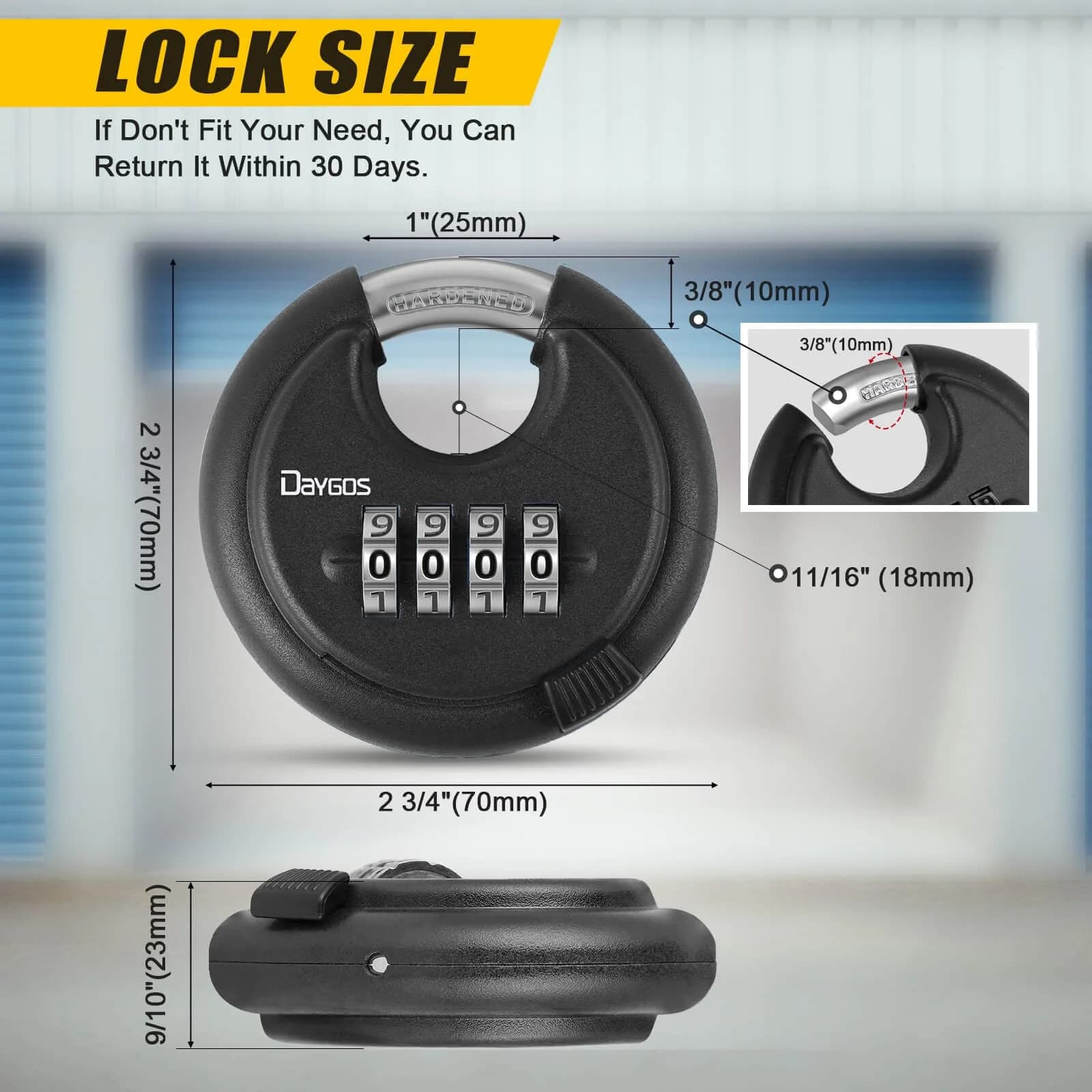DAYGOS Black 2-Pack Combination Disc Padlocks | Heavy Duty 3/8-in Shackle, 2.75-in Body, Weatherproof Outdoor Lock - view 2