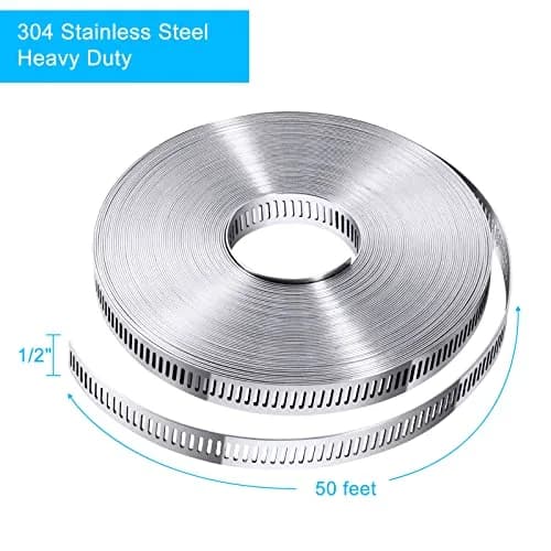 Steelsoft Stainless Steel Worm Gear Hose Clamp Kit | Cut-To-Fit 50ft Strap + 24 Fasteners | 2.5" to 190" Diameter Range thumbnail 4