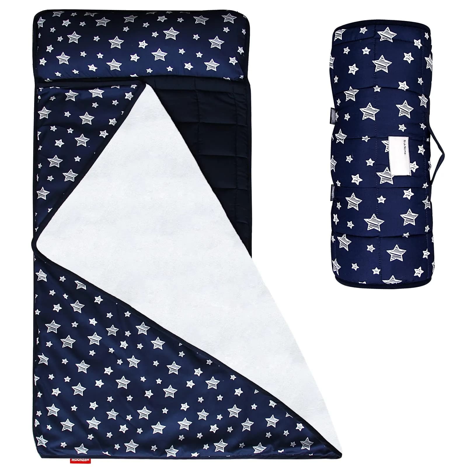 Moonsea Toddler Nap Mat with Pillow and Fleece Minky Blanket Navy | Soft, Breathable, All Seasons (70-120 chars) - main product image