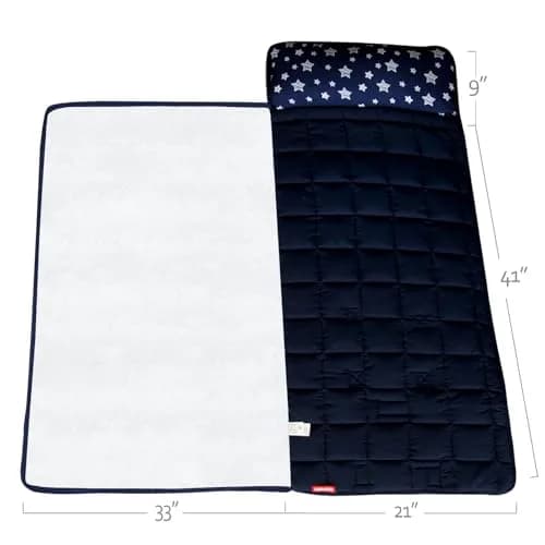 Moonsea Toddler Nap Mat with Pillow and Fleece Minky Blanket Navy | Soft, Breathable, All Seasons (70-120 chars) thumbnail 4
