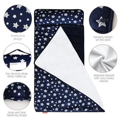 Moonsea Toddler Nap Mat with Pillow and Fleece Minky Blanket Navy | Soft, Breathable, All Seasons (70-120 chars) thumbnail 3