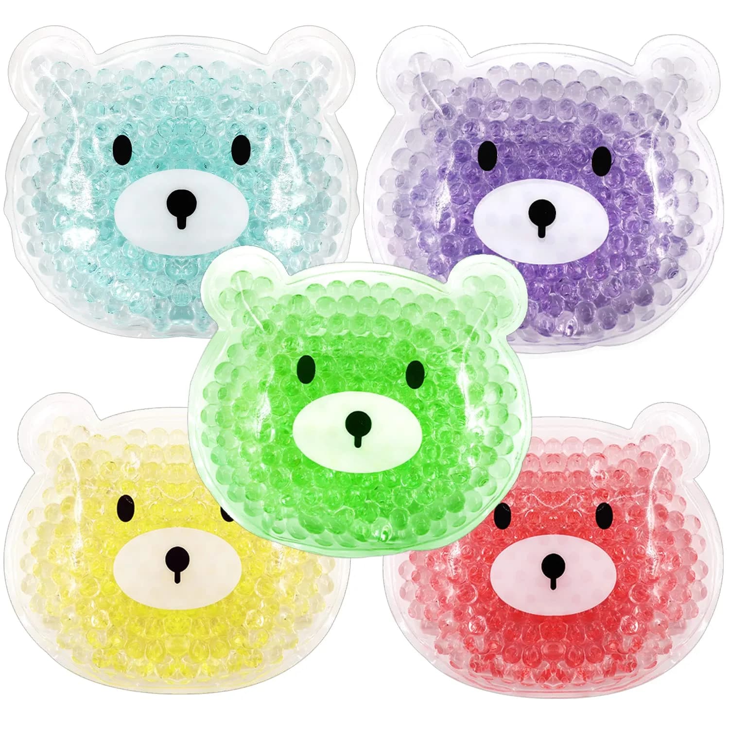 HI FINE CARE 5 PCS Boo Boo Ice Packs | Reusable Cold & Hot Therapy for Injuries & Fever — Purple, Pink, Green, Yellow, Red