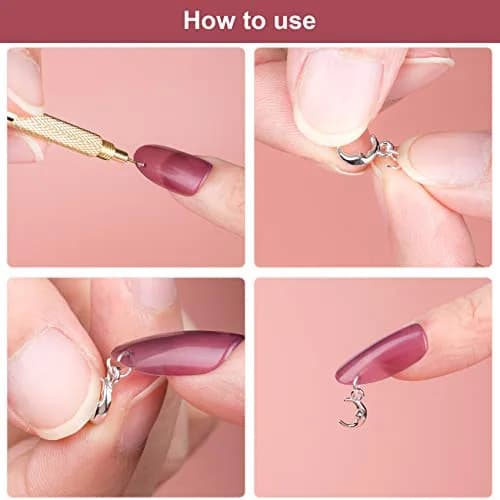 PAGOW 155 PCS Dangle Nail Art Charm Set with Piercing Tool | Gold & Multi-Color thumbnail 4