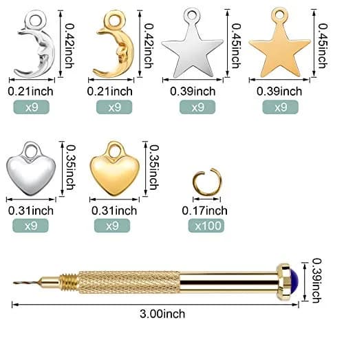 PAGOW 155 PCS Dangle Nail Art Charm Set with Piercing Tool | Gold & Multi-Color thumbnail 2