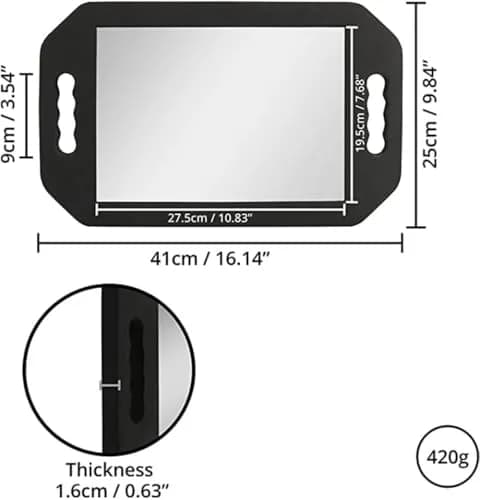mpowtech Large Hand Held Barber Mirror 41cm (16.14") with Double Handles | Unbreakable Tempered Glass Salon Mirror thumbnail 4